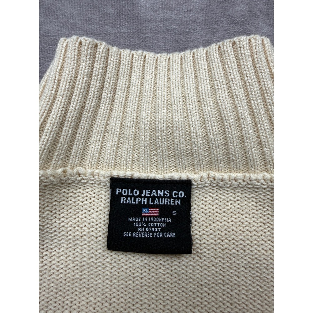 VTG Ralph Lauren Polo Jeans Co American Flag Mock Cotton Sweater Beige Womens S - Picture 3 of 13